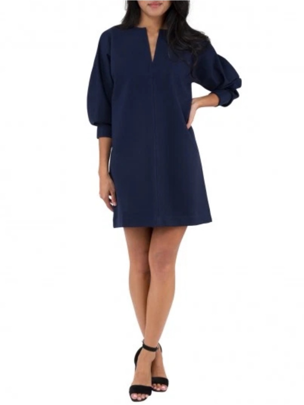 Ann Mashburn Vivi Dress Navy Blue Bonded Jersey Large NWT Preppy Minimalist